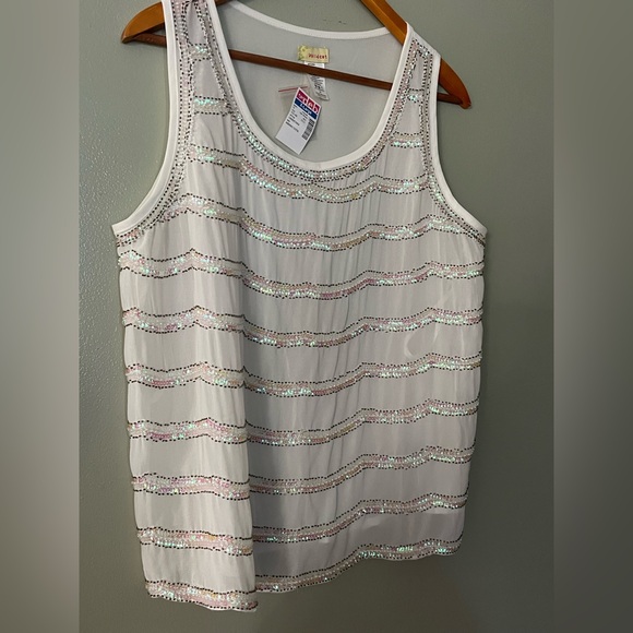 Wild Cat VTG Y2K Silk Blend White Sequin Tank Top XL NWT - Picture 2 of 11